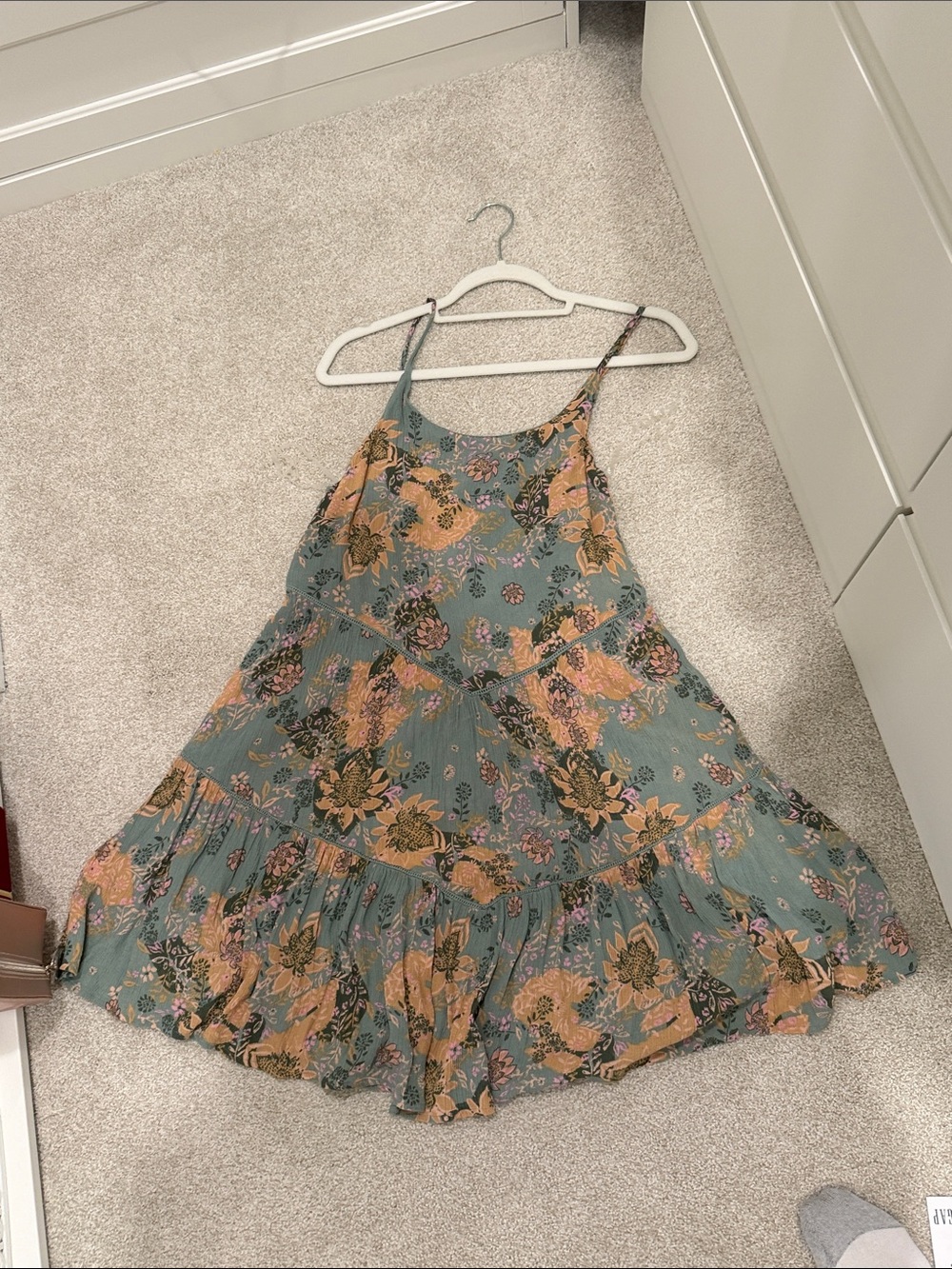 Floral Tiered Spaghetti Strap Dress in Sage, Mustard & Blush